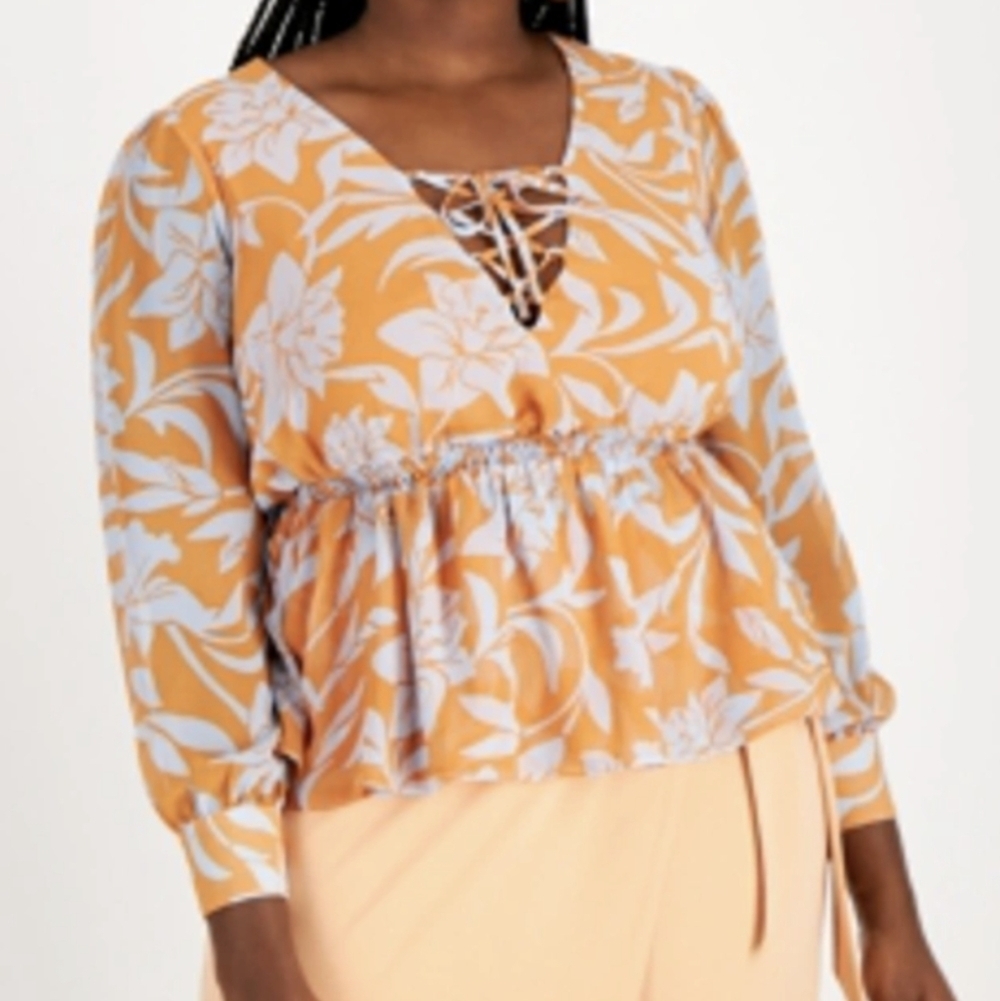 Nina Parkwr- Trendy Plus Size Lace-Up Blouse, Created for Macy's
